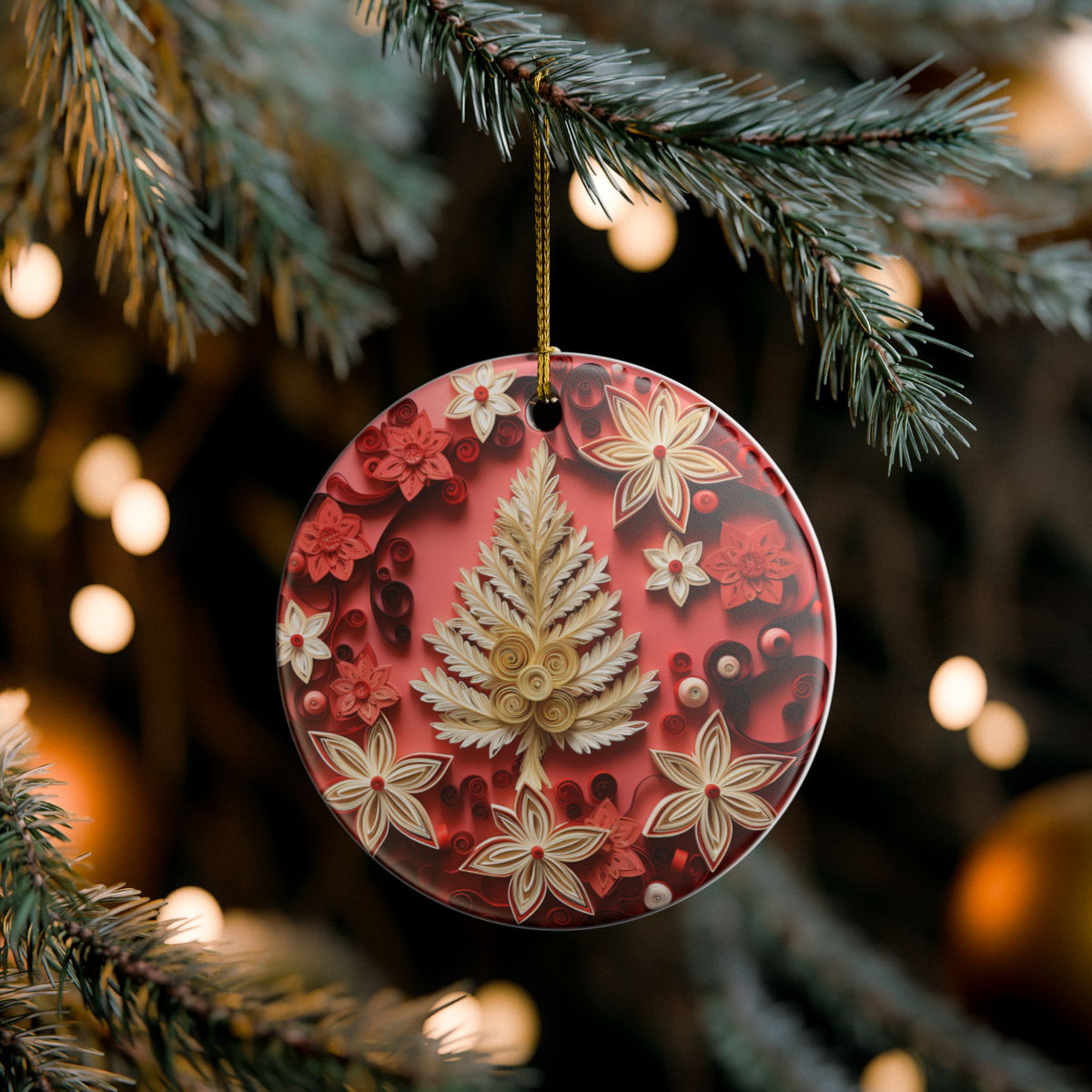Red Floral Christmas Tree Ceramic Ornament    Item #462891