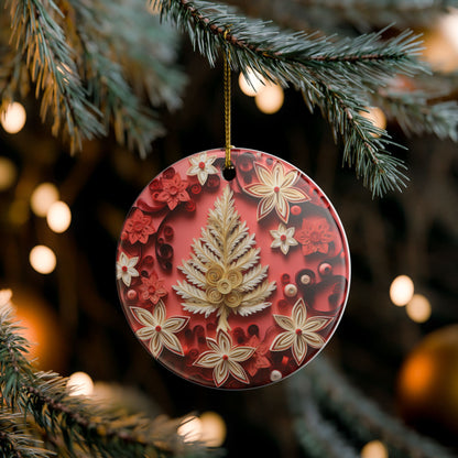 Red Floral Christmas Tree Ceramic Ornament    Item #462891