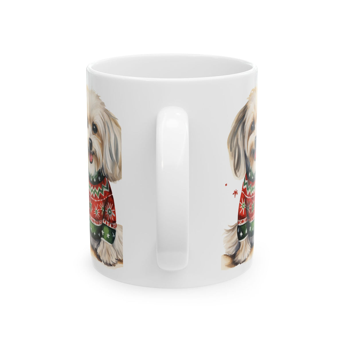 Cute Dog Christmas Mug — Holiday Puppy in Festive Sweater Ceramic Coffee Cup 11oz    Item #963608