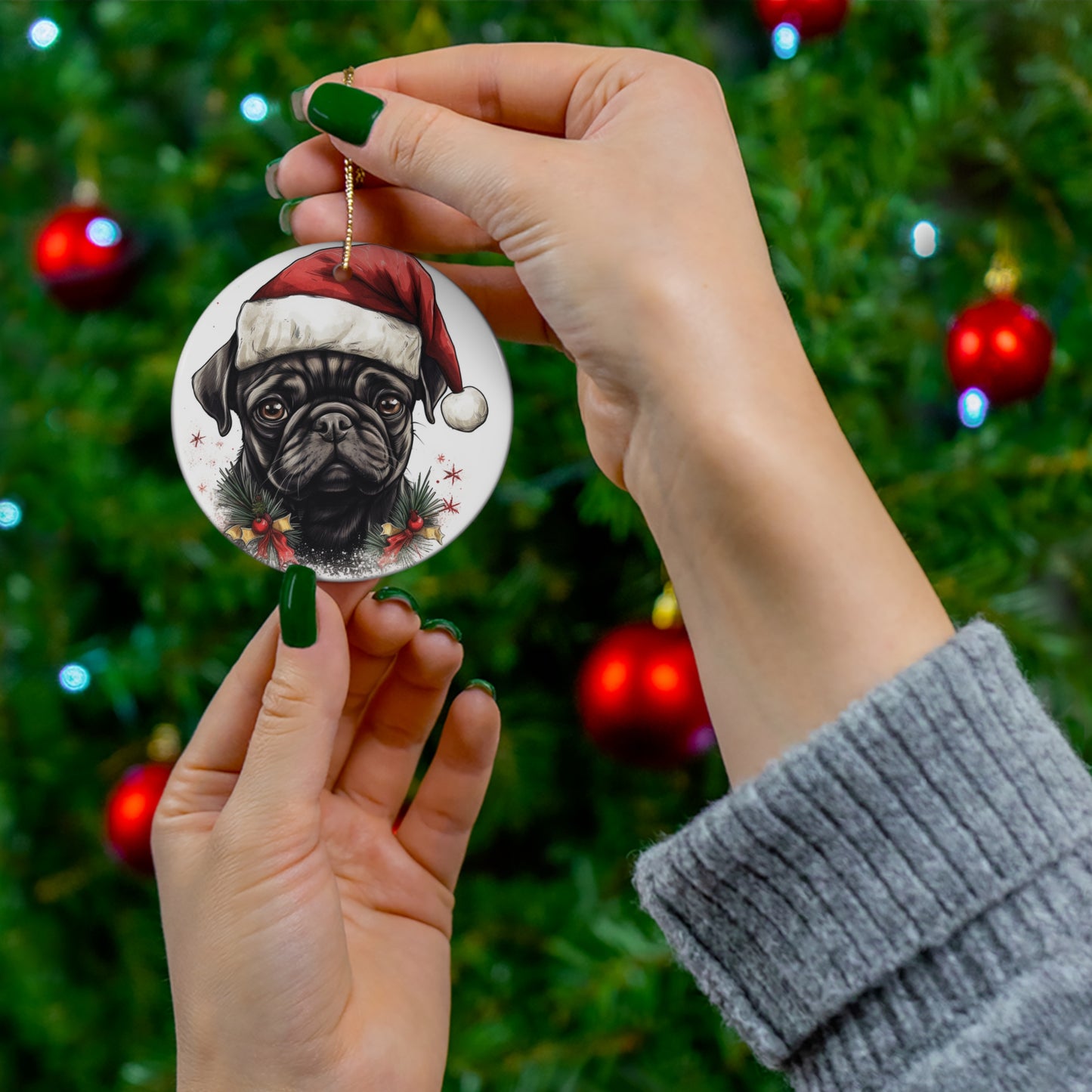 Ceramic Ornament - Christmas Pug Dog   Item #5027068