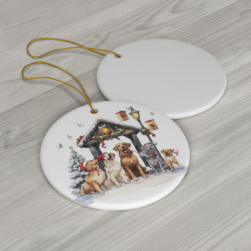 Christmas Tree With Dogs Ceramic Disc Ornament                Item #125837