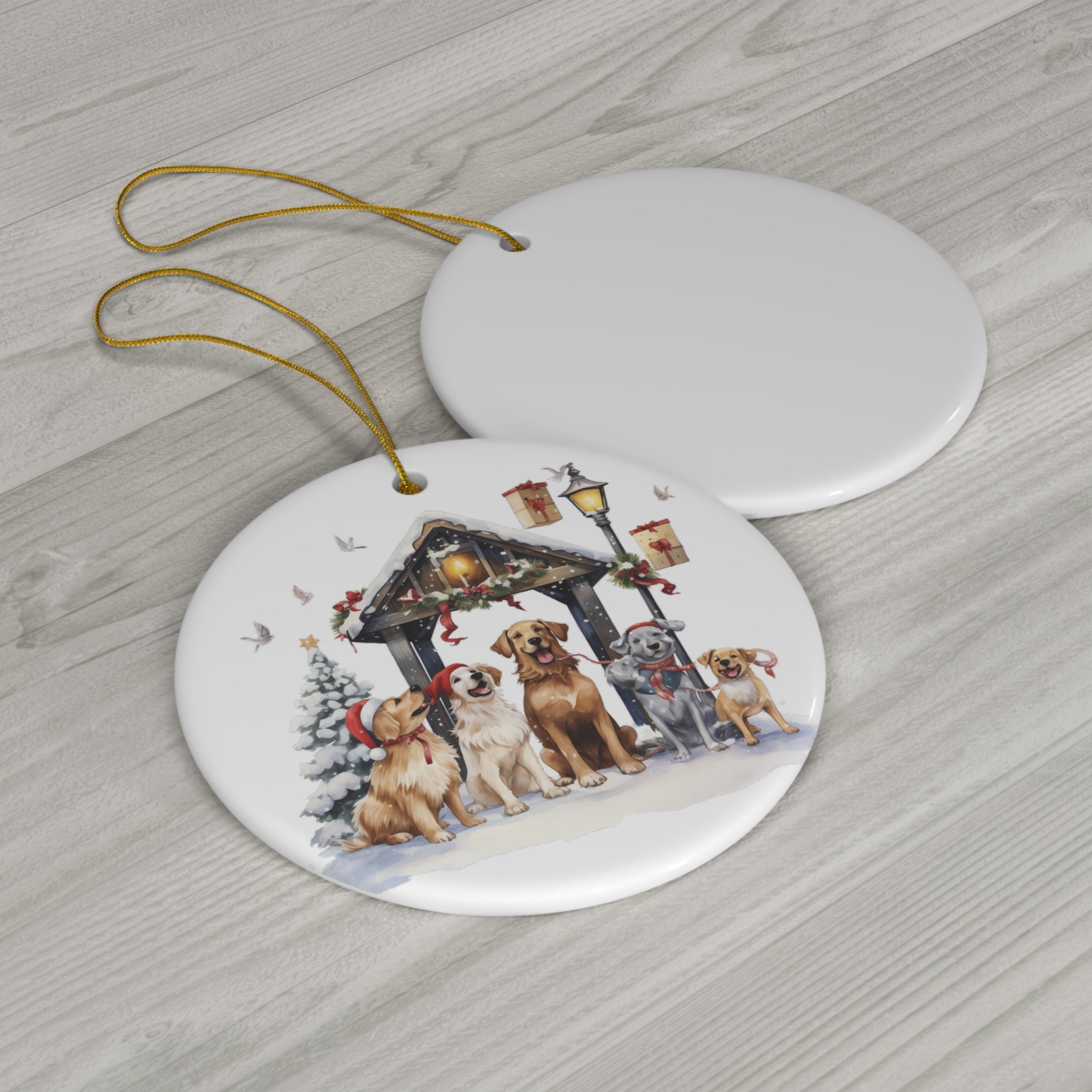 Christmas Tree With Dogs Ceramic Disc Ornament                Item #125837
