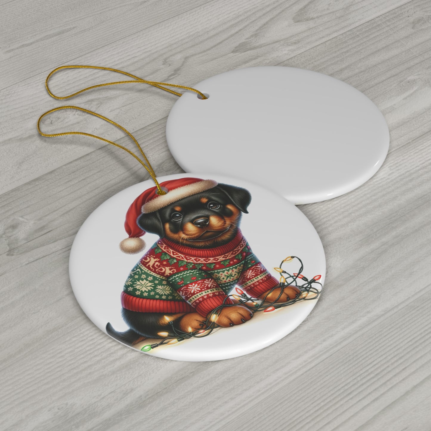 Ceramic Ornament - Rottweiler Christmas Puppy With Lights     Item #312501