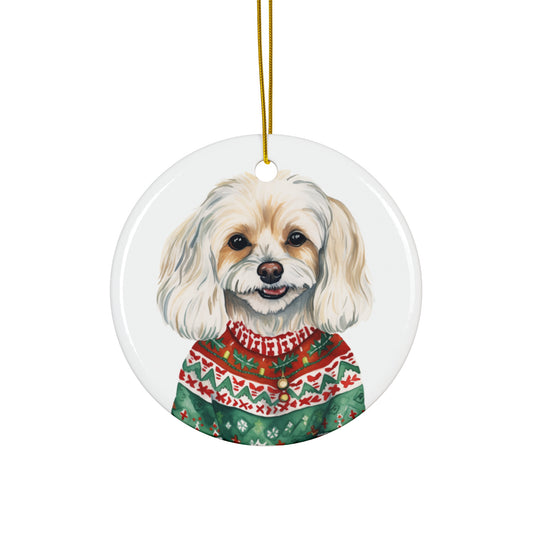 Dog With Christmas Sweater Ceramic Disc Ornament           Item #7609663