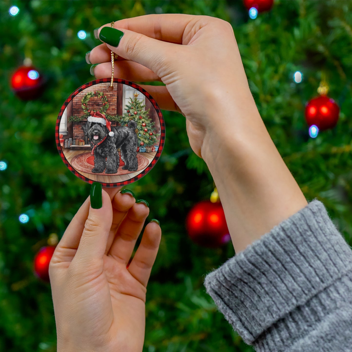 Black Russian Terrier Christmas Dog Ceramic Disc Ornament         Item #541077