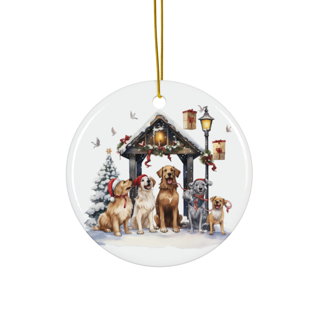 Christmas Tree With Dogs Ceramic Disc Ornament                Item #125837
