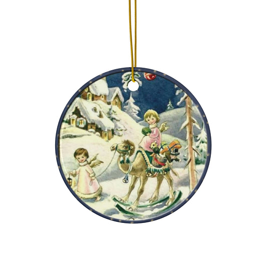 Christmas Scene Ceramic Disc Ornament          Item #366172