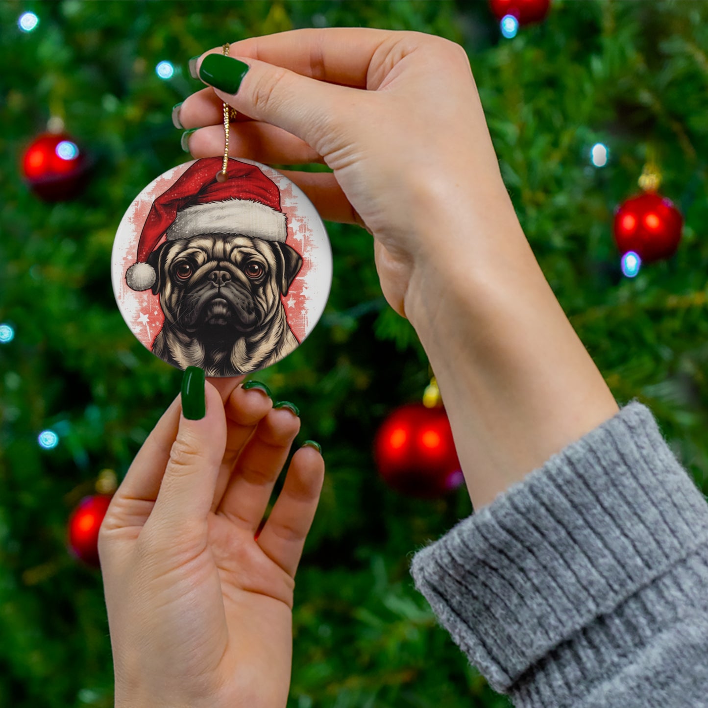 Ceramic Ornament - Christmas Pug Dog  Item #262465