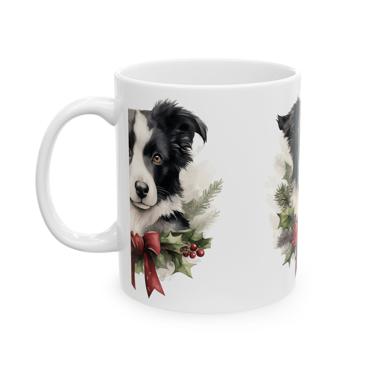 Border Collie Holiday Mug — Christmas Wreath Dog Coffee Cup 11oz  Item #989261