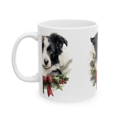Border Collie Holiday Mug — Christmas Wreath Dog Coffee Cup 11oz  Item #989261