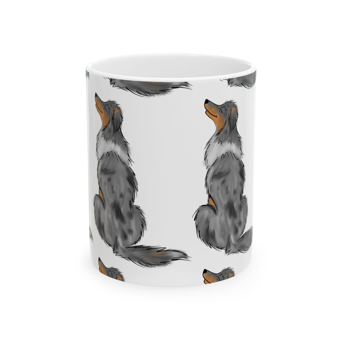 Australian Shepherd Pattern Ceramic Mug — Cute Grey Dog Coffee Cup 11oz  Item #281416