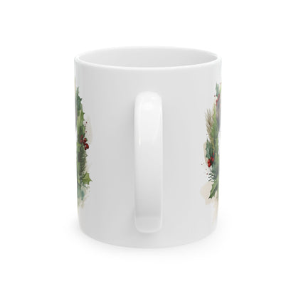 Christmas Dog & Holly Wreath Ceramic Mug 11oz  Item #104844