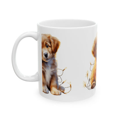 Cute Puppy Ceramic Mug — Adorable Brown Puppy Coffee Cup, Dog Lover Gift 11oz   Item #67075