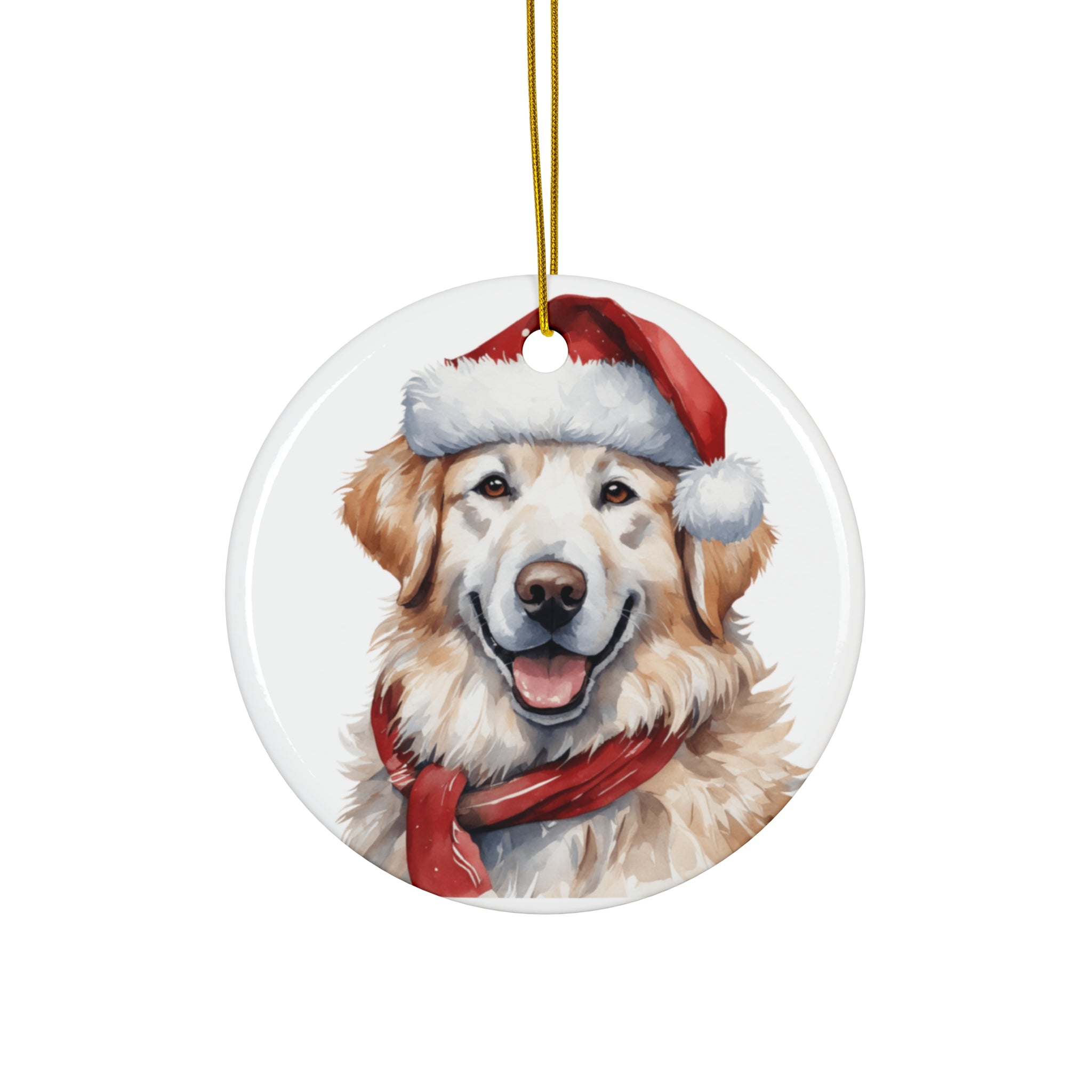 Kuvasz Dog With Santa Hat Ceramic Disc Ornament          Item #9739452