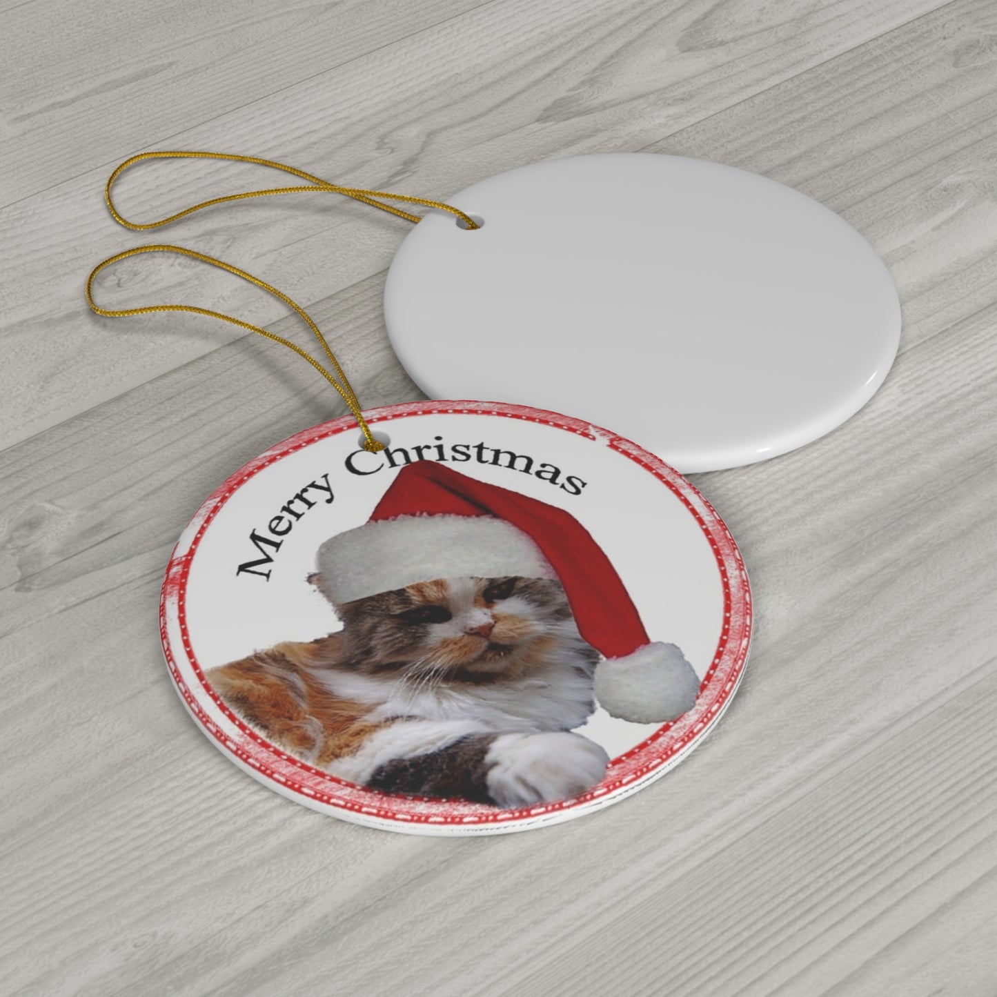 Merry Christmas Cat Ceramic Disc Ornament         Item #470357