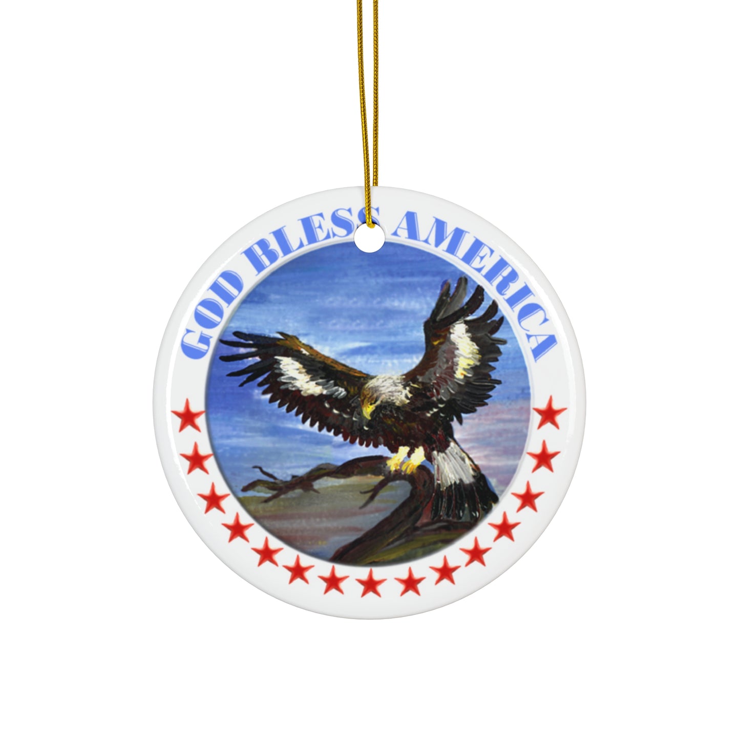 God Bless America Ceramic Disc Ornament      Item #423662