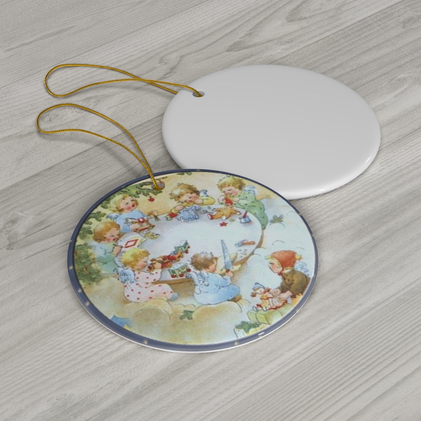 Christmas Scene With Kids Ceramic Disc Ornament       Item #5649092