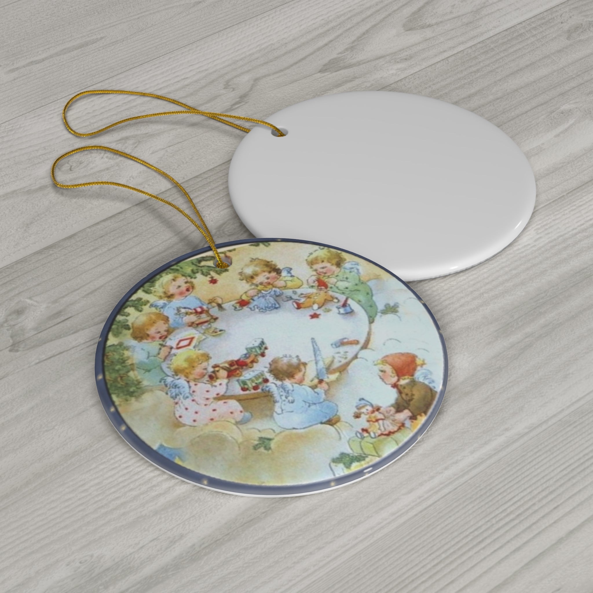 Christmas Scene With Kids Ceramic Disc Ornament       Item #5649092