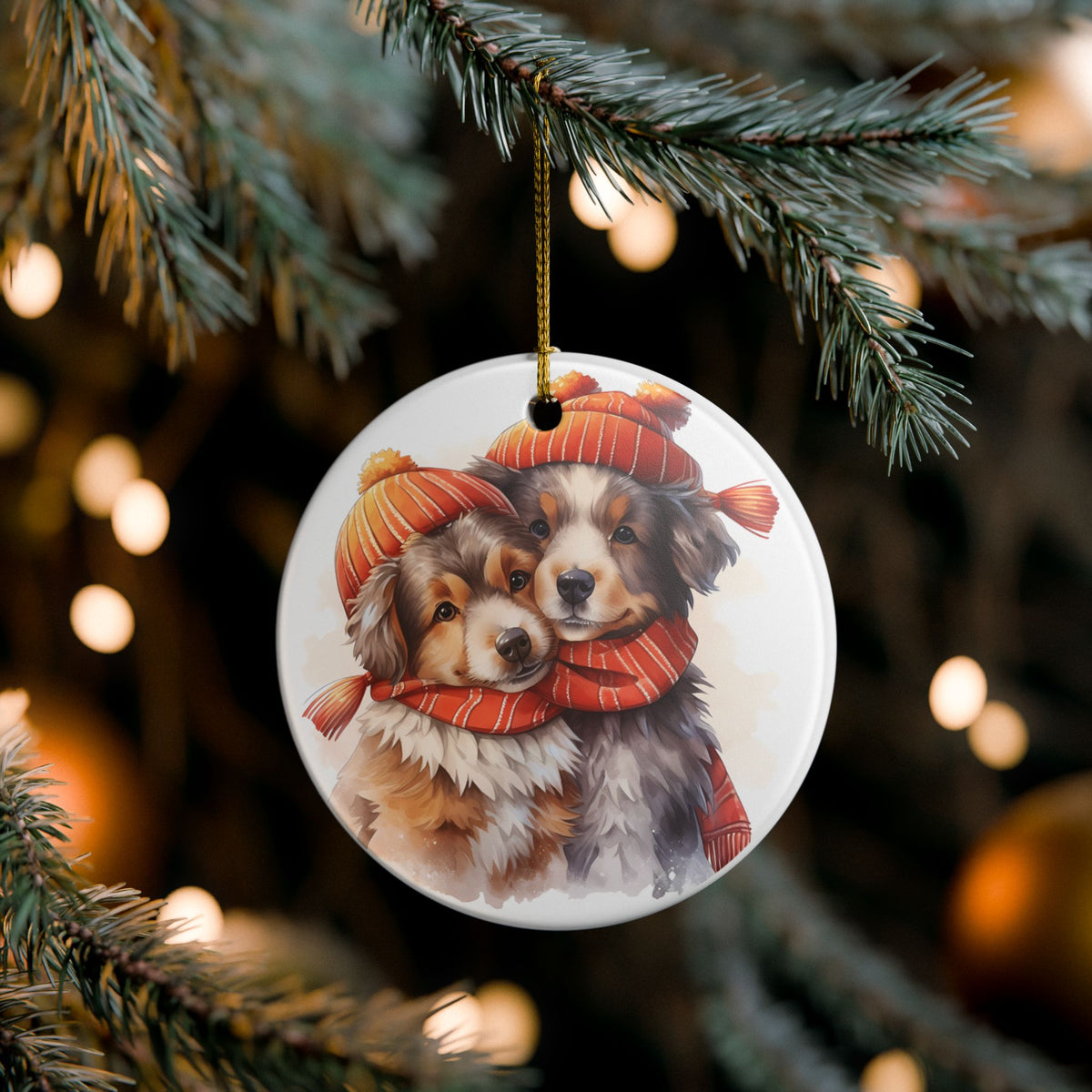 Ceramic Christmas Ornament with Cozy Puppy Winter Scarf Design   Item #737509