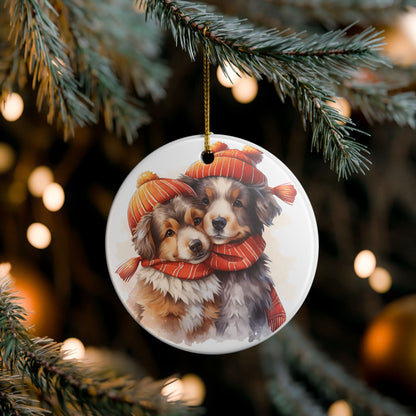 Ceramic Christmas Ornament with Cozy Puppy Winter Scarf Design   Item #737509