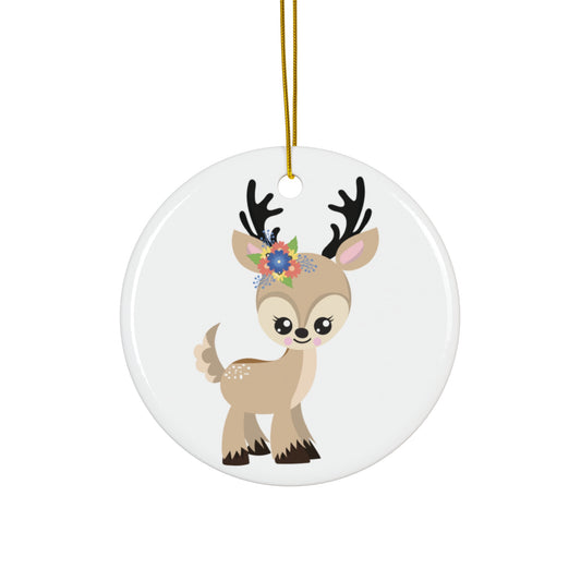 Floral Deer Ceramic Deer Ornament         Item #20885