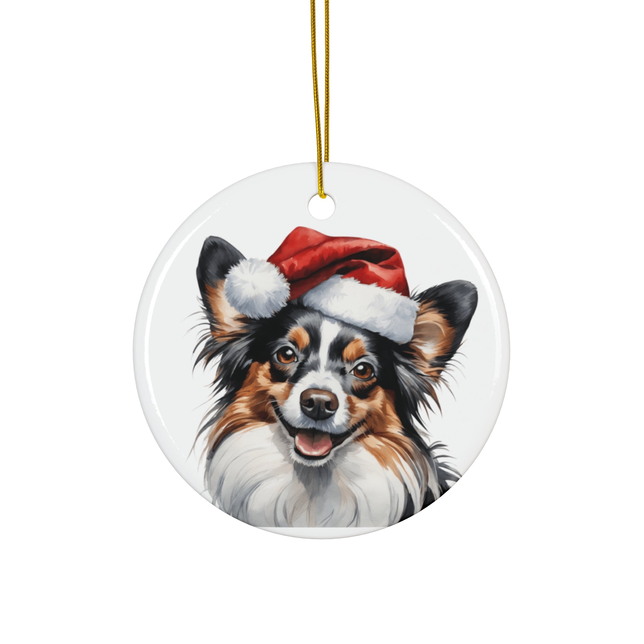 Papillon Dog With Santa Hat Ceramic Disc Ornament        Item #1935525 - Buckshot's Bargain Barn