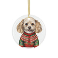 Dog With Christmas Sweater Ceramic Disc Ornament           Item #4915084