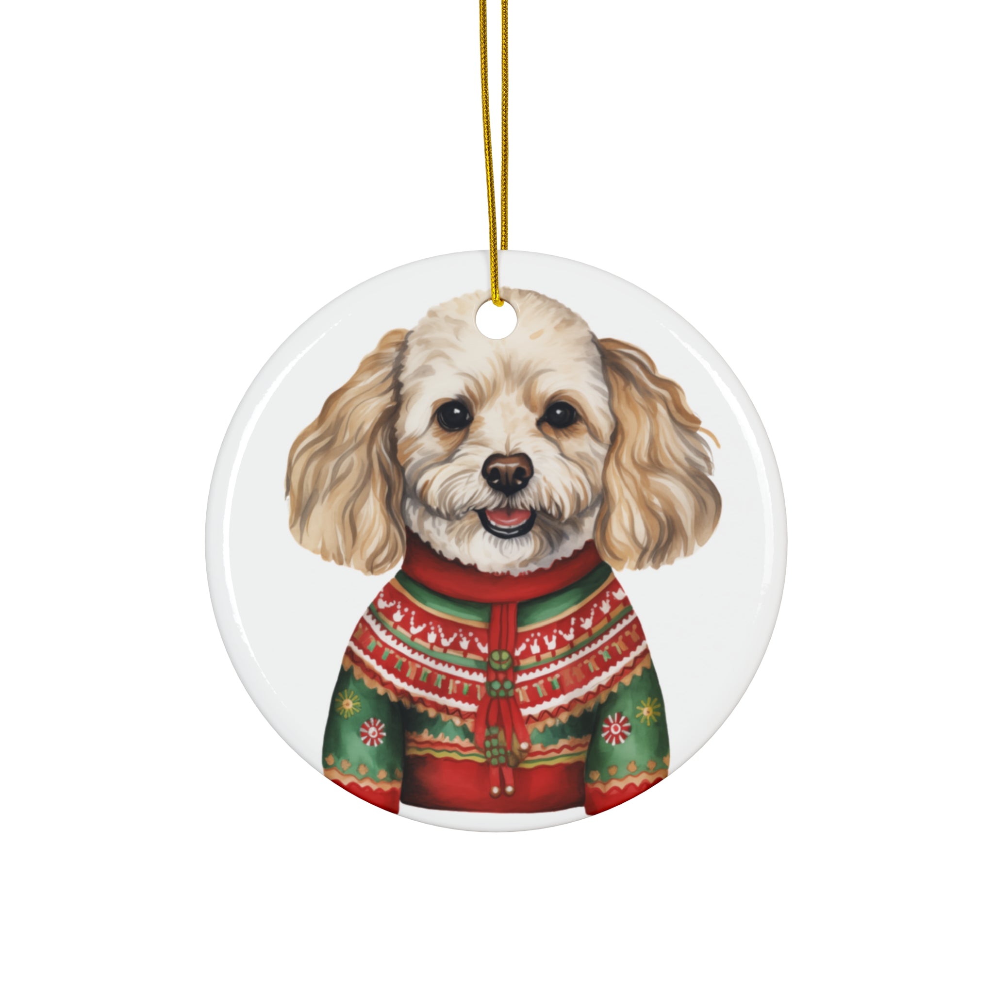 Dog With Christmas Sweater Ceramic Disc Ornament           Item #4915084