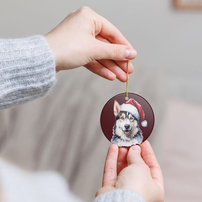 Santa Hat Husky Christmas Ceramic Ornament   Item #17732