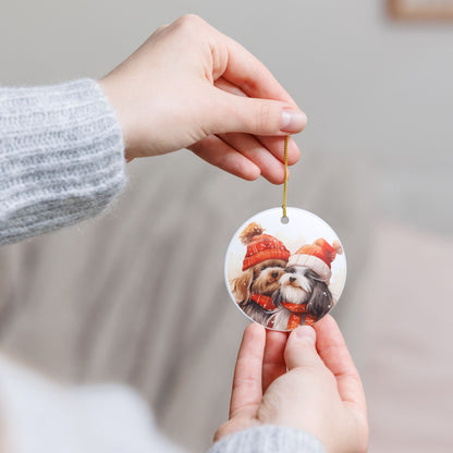 Christmas Ornament Featuring Cozy Shih Tzu Dogs in Winter Hats and Scarves   Item #554446