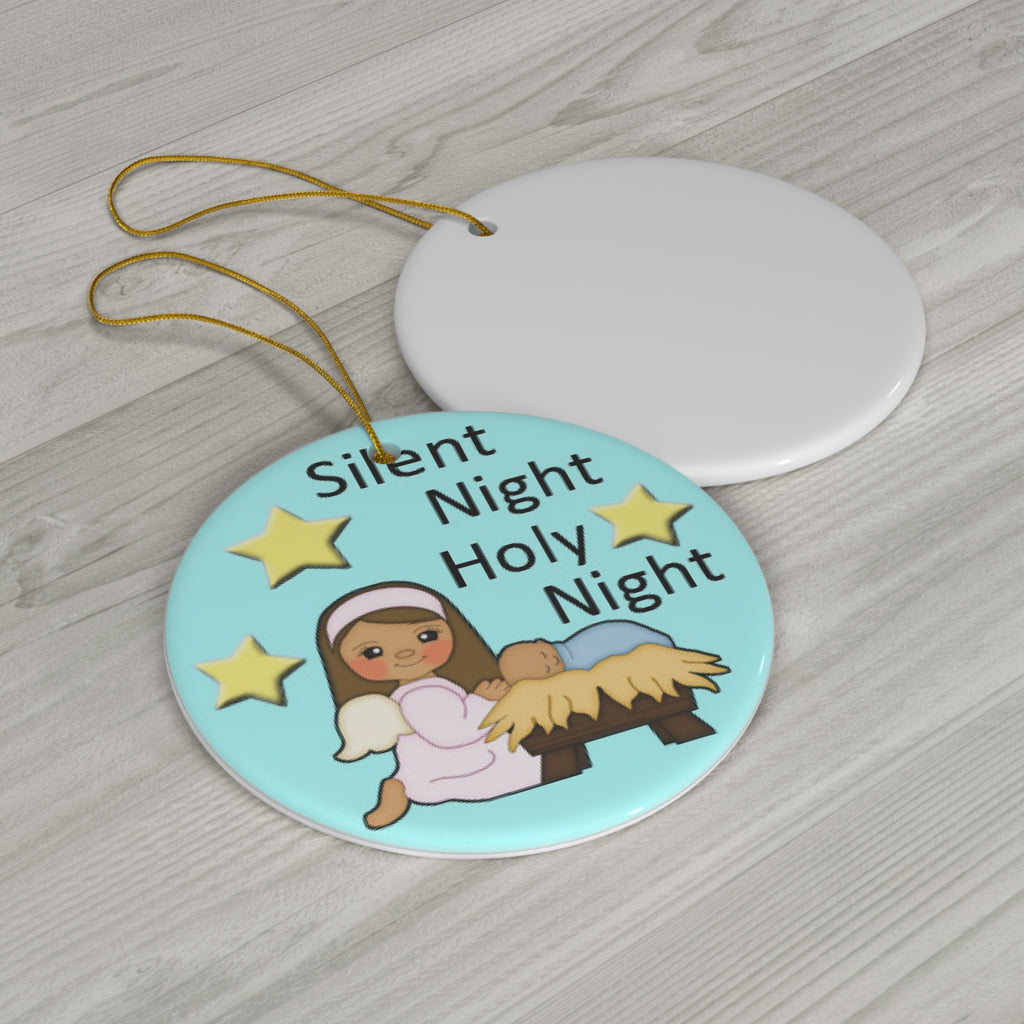 Silent Night Holy Night Ceramic Disc Ornament        Item #1184002 - Buckshot's Bargain Barn