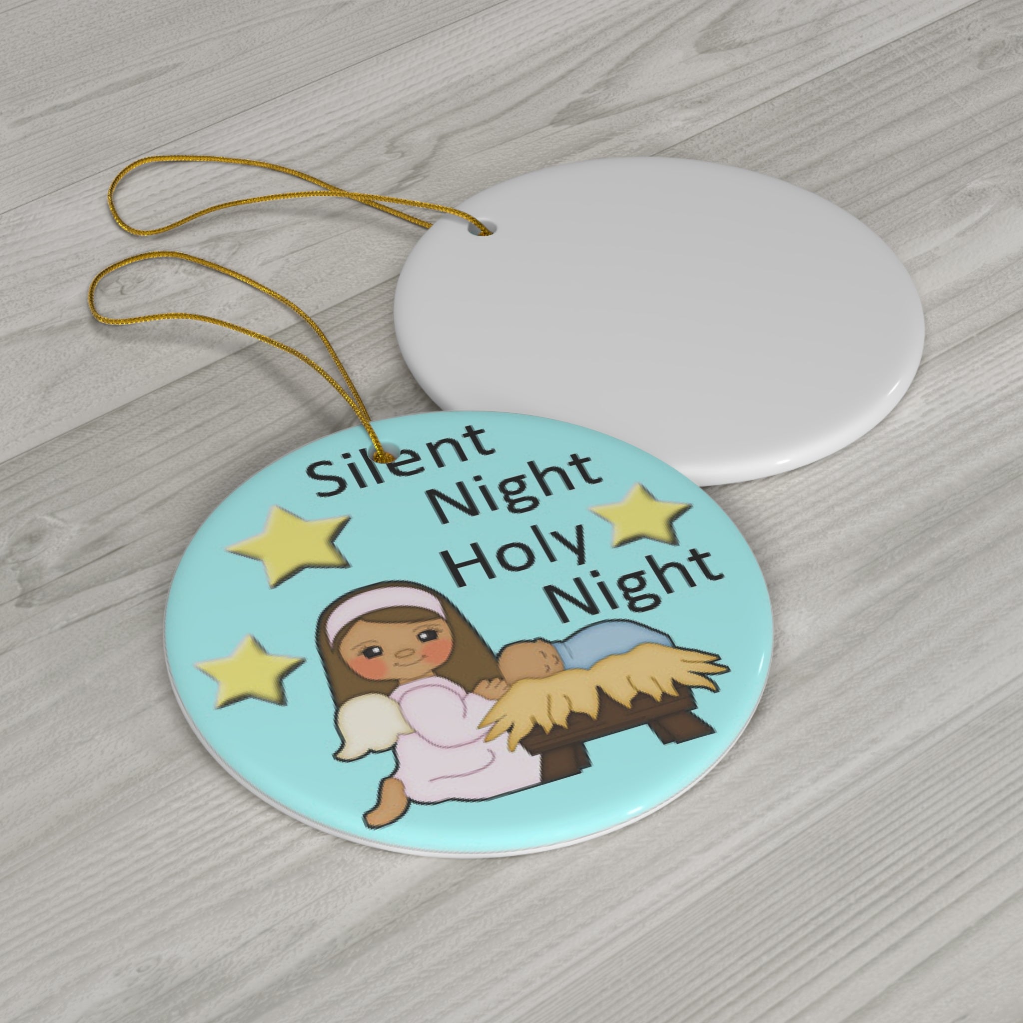 Silent Night Holy Night Ceramic Disc Ornament        Item #1184002 - Buckshot's Bargain Barn