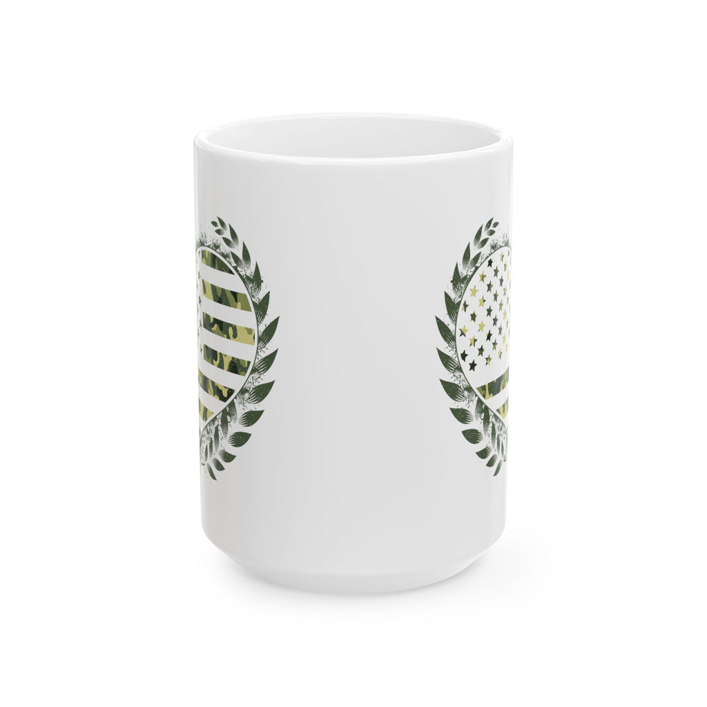 Flag Laurel Olive Green American Flag Wreath Ceramic Mug 15oz   Item #213803