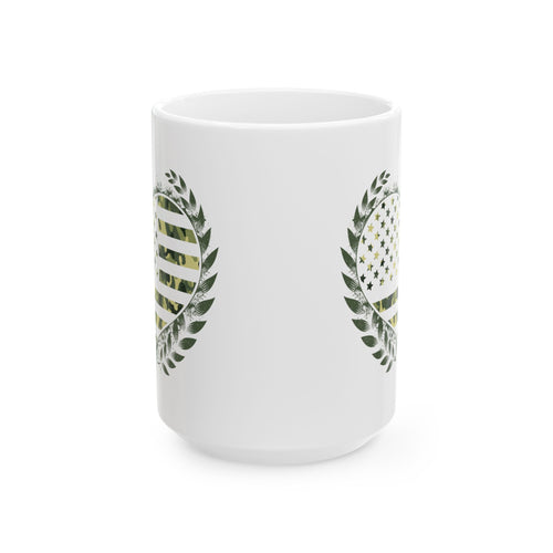 Flag Laurel Olive Green American Flag Wreath Ceramic Mug 15oz   Item #213803