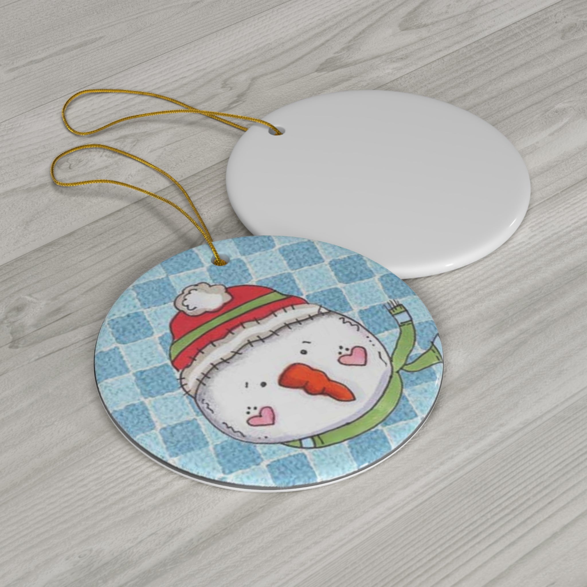 Snowman Ceramic Disc Ornament          Item #839639 - Buckshot's Bargain Barn