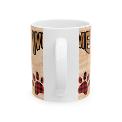 Welcome Dog Illustration Ceramic Mug – Cute Paw Print Coffee Cup 11oz    Item #172997
