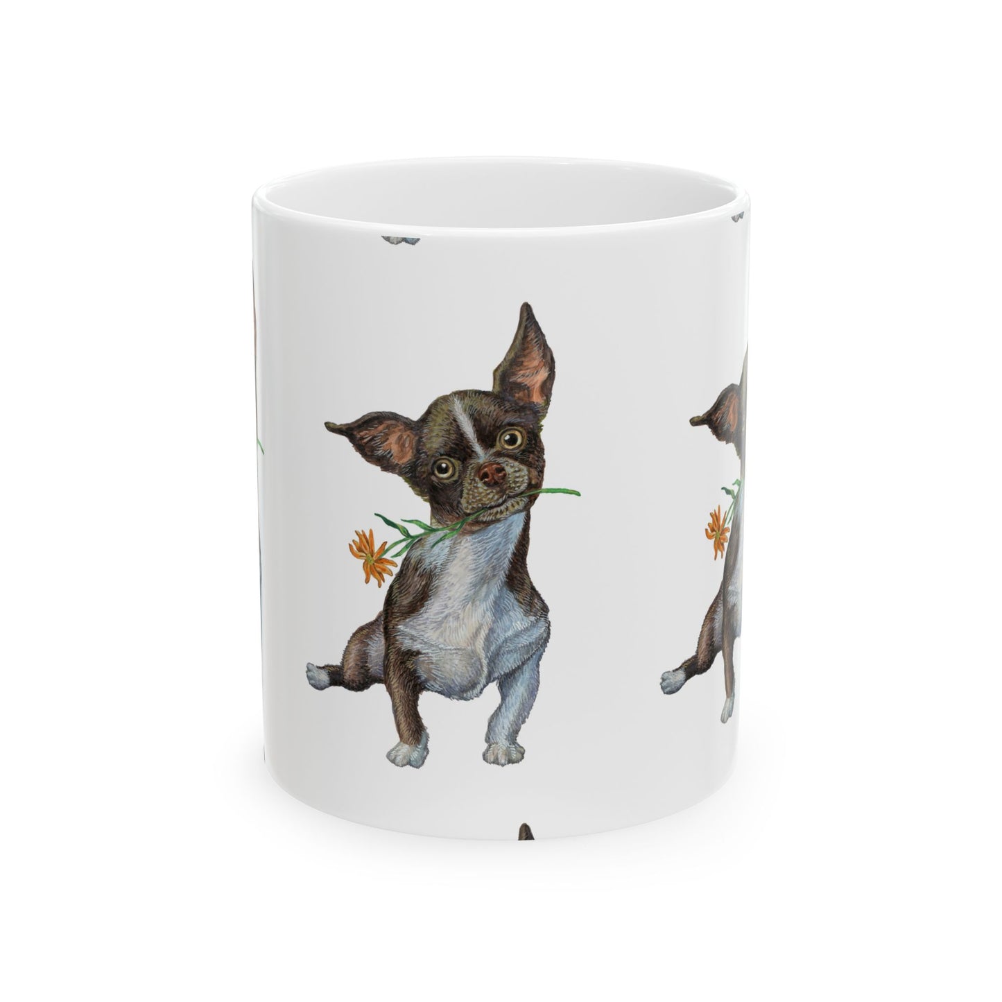 Chihuahua with Flower Ceramic Mug — Cute Dog Lover Coffee Cup 11oz   Item #71141