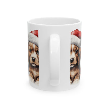 Christmas Puppy Mug — Cute Puppy in Santa Hat Ceramic Coffee Mug 11oz  Item #779956