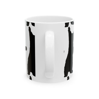 Cat Print Ceramic Mug – Black & White Farmhouse Coffee Cup 11oz    Item #791717