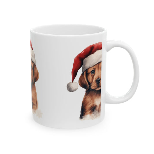 Christmas Puppy Mug — Cute Dog in Santa Hat Ceramic Coffee Cup 11oz  Item #68964
