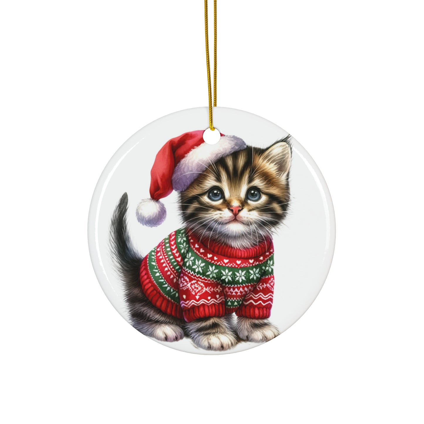 American Bobtail Christmas Kitten Ceramic Disc Ornament      Item #9713251