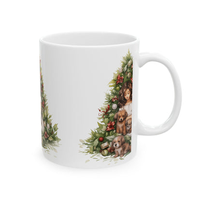 Christmas Tree Puppies Ceramic Mug — Cozy Holiday Dog Mom Coffee Cup 11oz   Item #847325