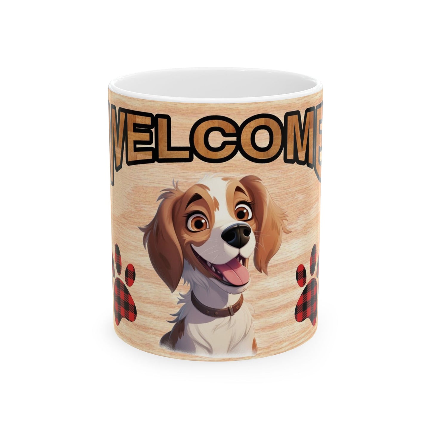 Welcome Dog Ceramic Mug — Cute Puppy Paw Print Coffee Cup 11oz   Item #64578