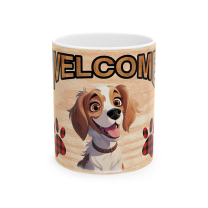 Welcome Dog Ceramic Mug — Cute Puppy Paw Print Coffee Cup 11oz   Item #64578