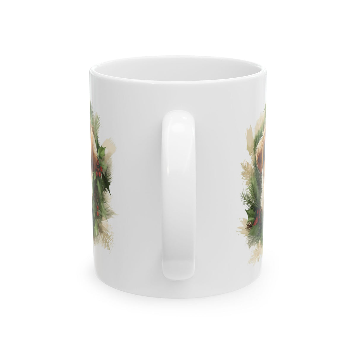 Festive Christmas Dog and Pine Wreath Mug  11oz   Item #6334