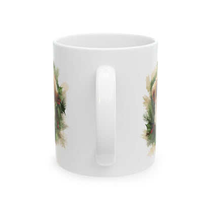 Festive Christmas Dog and Pine Wreath Mug  11oz   Item #6334
