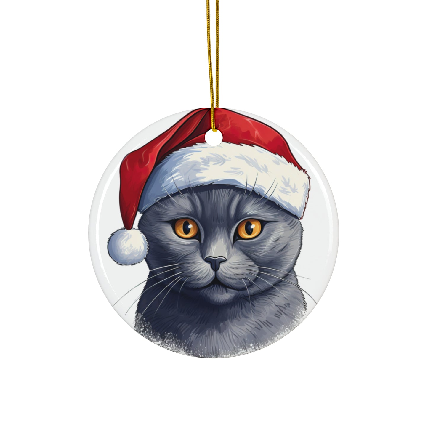 Russian Blue Cat With Santa Hat Ceramic Ornament     Item #5242275