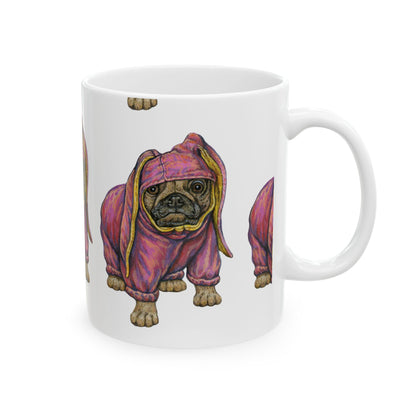 Pug in Pink Hoodie Ceramic Mug 11oz— Cute Dog Lover Coffee Cup  Item #8154