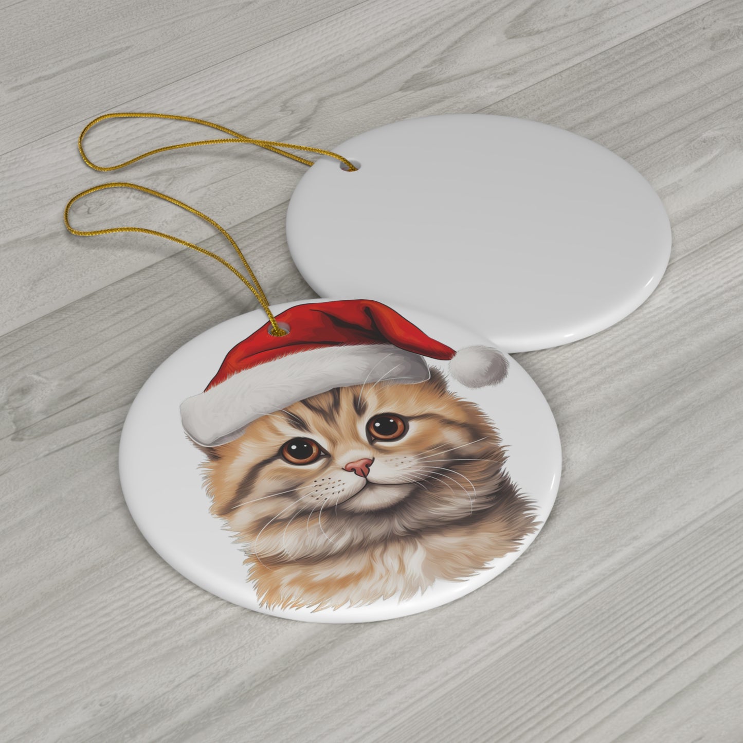 Ceramic Ornament - Munchkin Cat With Santa Hat      Item #5718796