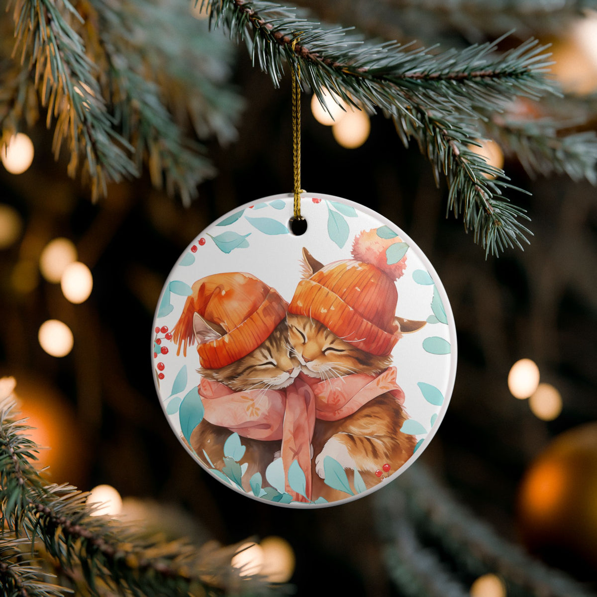 Cozy Autumn Cat Ceramic Ornament   Item #33437